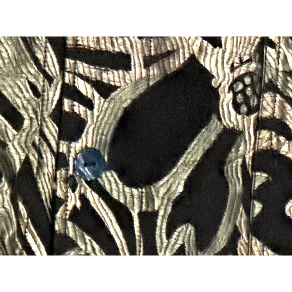 Chicos 2 Black Jacket Gold Silk Blend Floral Sheer Artwear City Style Metallic - Picture 9 of 9
